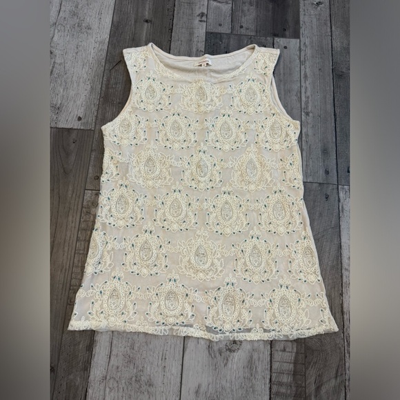 Sundance Women Ivory Tank Top Sleeveless Crochet Beaded Overlay Small - Picture 1 of 7